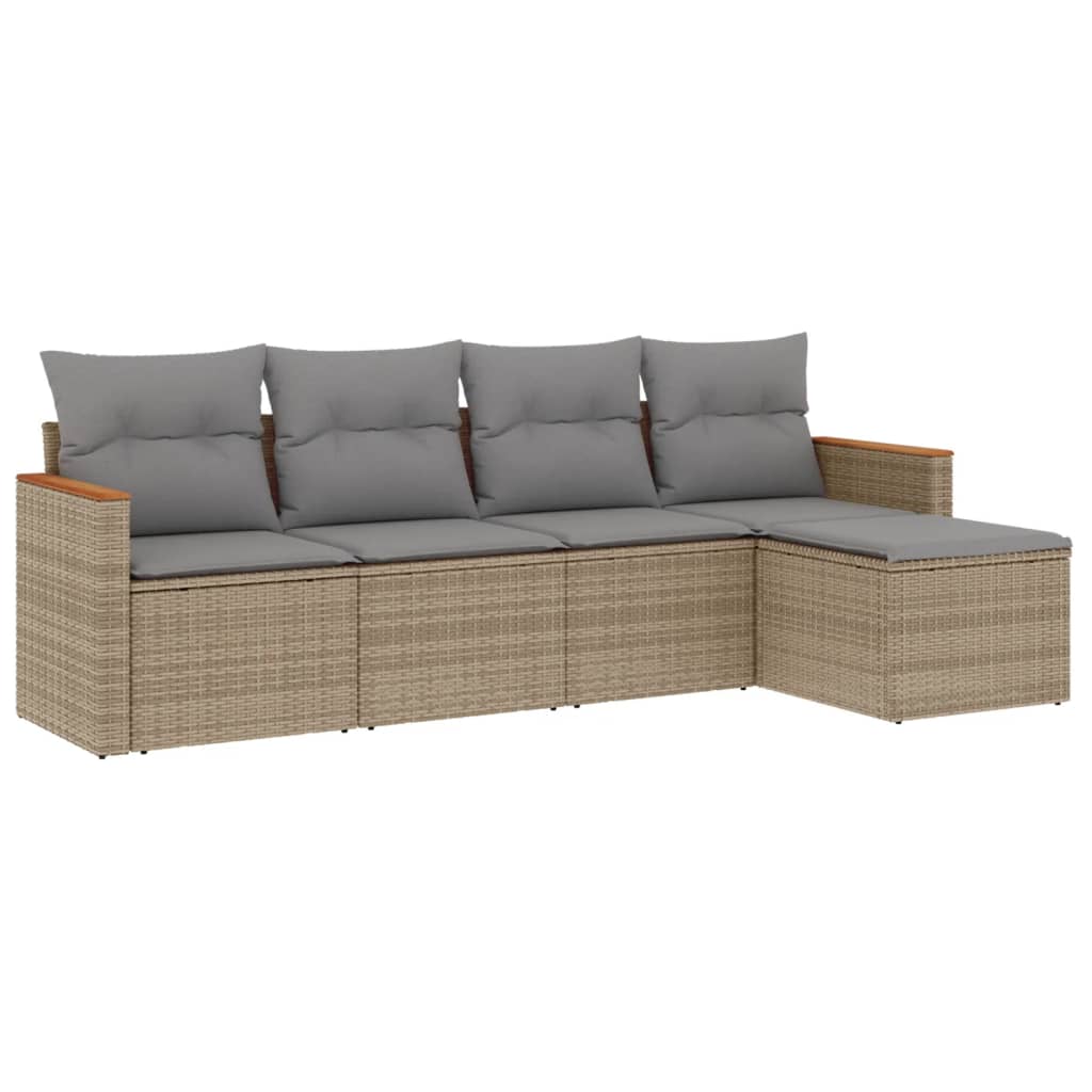 5-dijelni vrtni set sofa s jastucima bež od poliratana