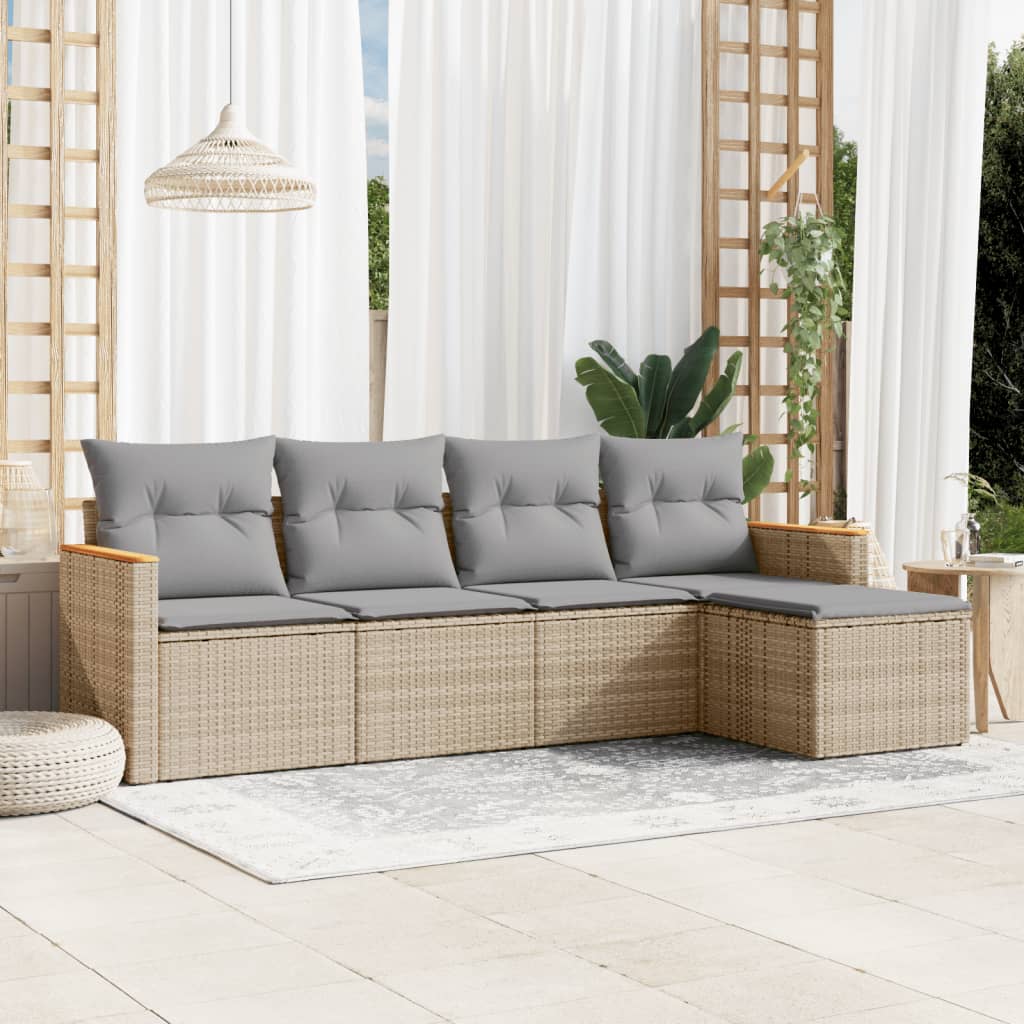 5-dijelni vrtni set sofa s jastucima bež od poliratana