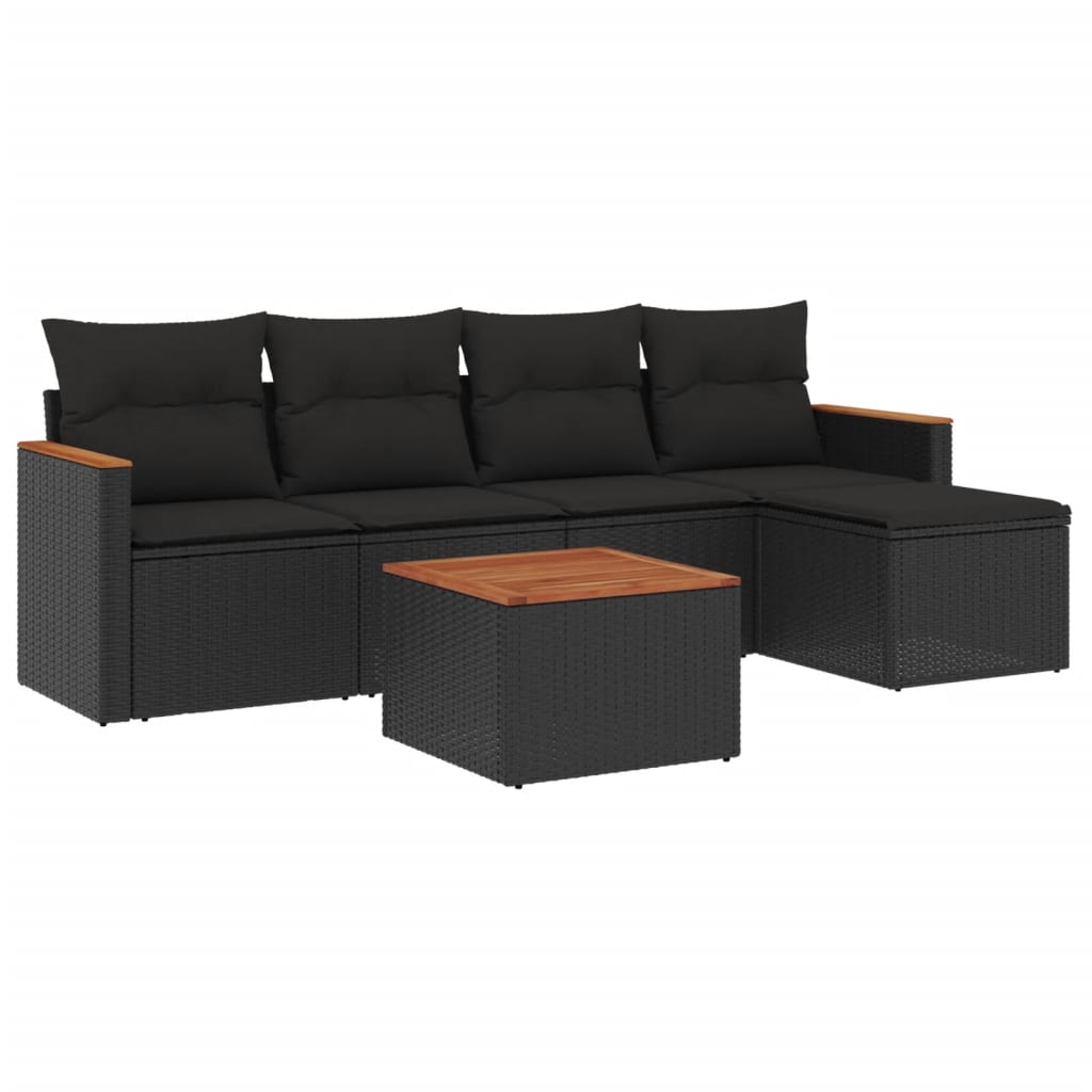 6-dijelni set vrtnih sofa s jastucima crni od poliratana