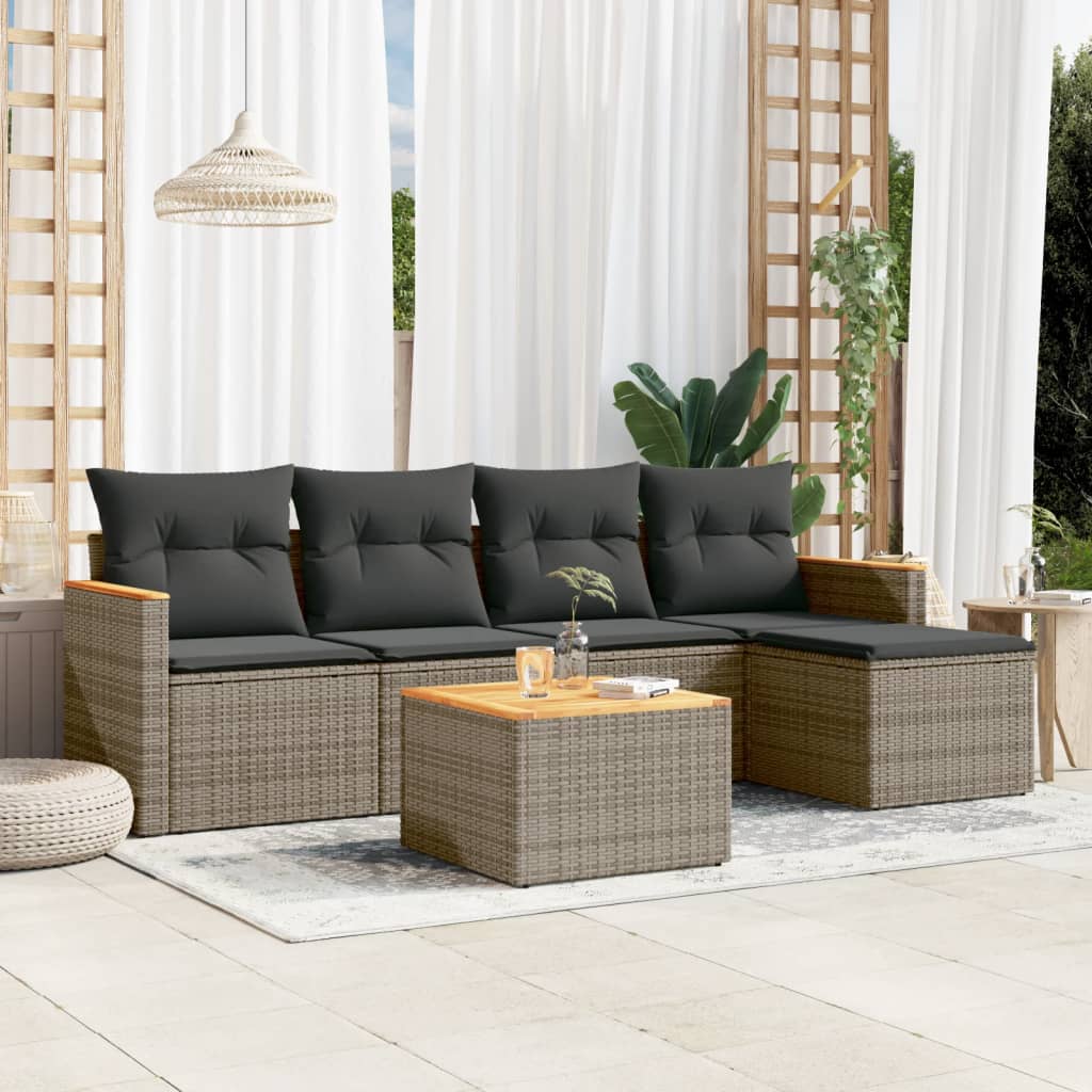 6-dijelni set vrtnih sofa od poliratana s jastucima sivi