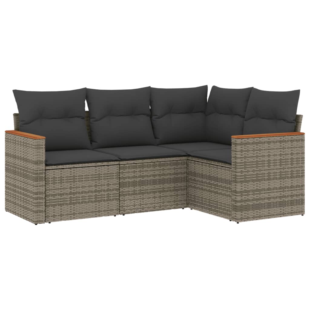 4-dijelni set vrtnih sofa od poliratana s jastucima sivi