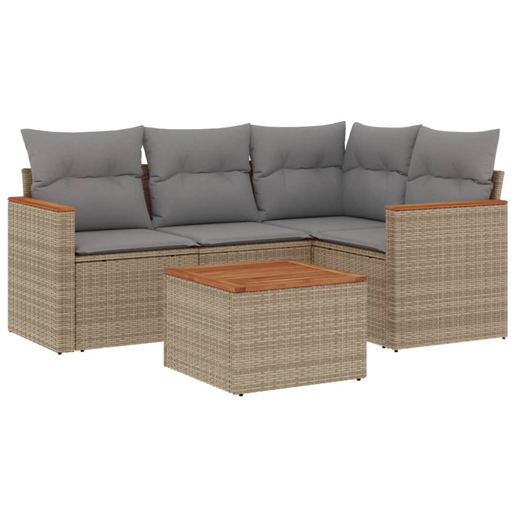 5-dijelni vrtni set sofa s jastucima bež od poliratana
