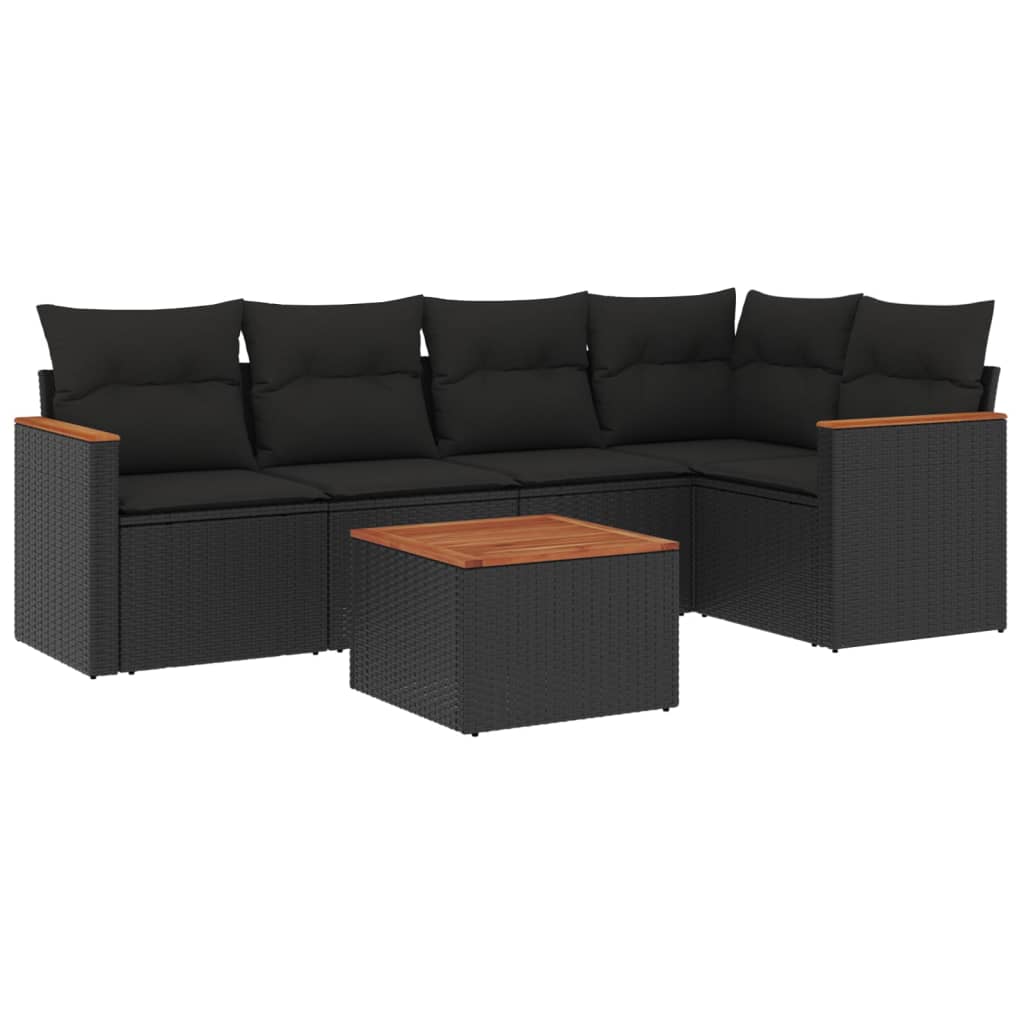 6-dijelni set vrtnih sofa s jastucima crni od poliratana