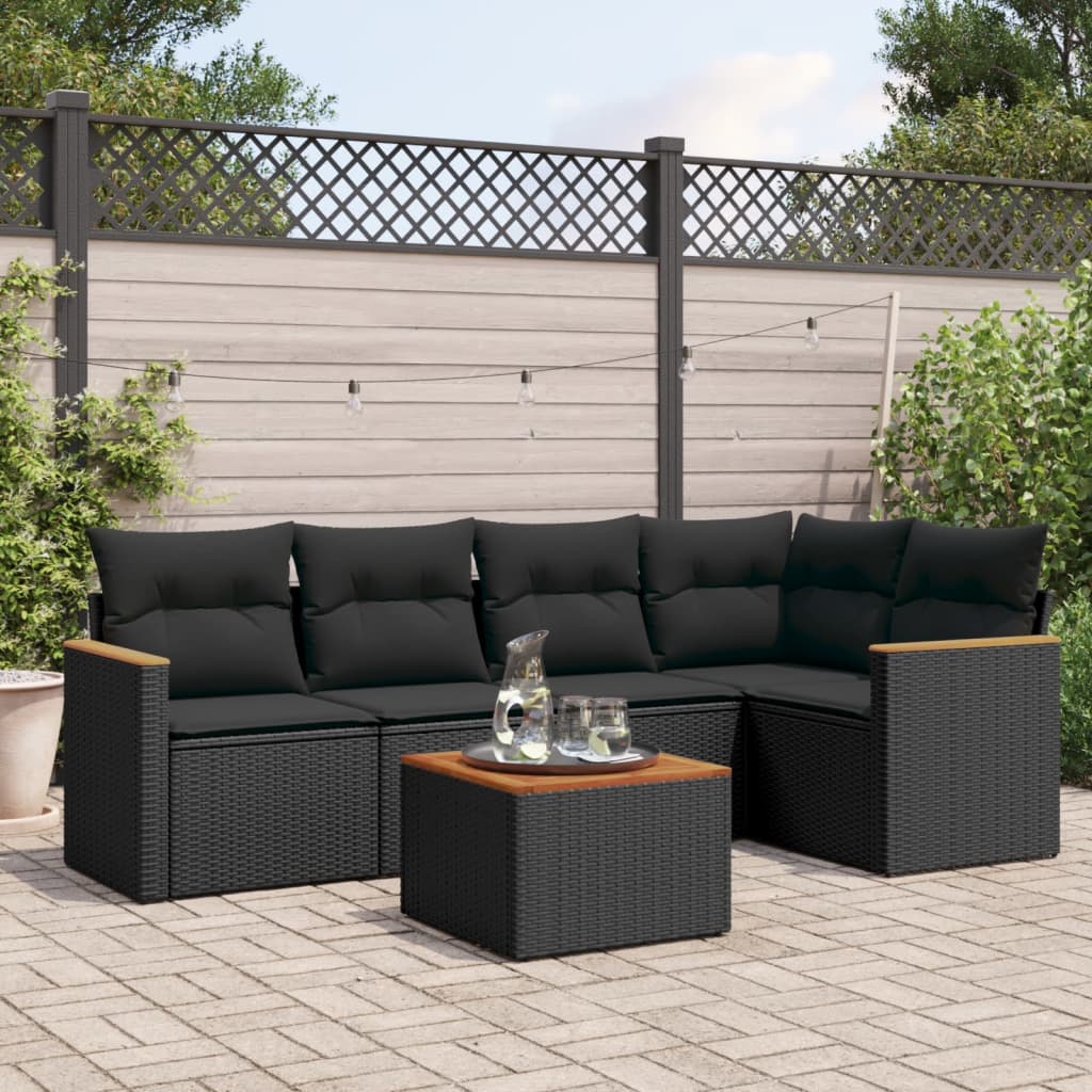 6-dijelni set vrtnih sofa s jastucima crni od poliratana