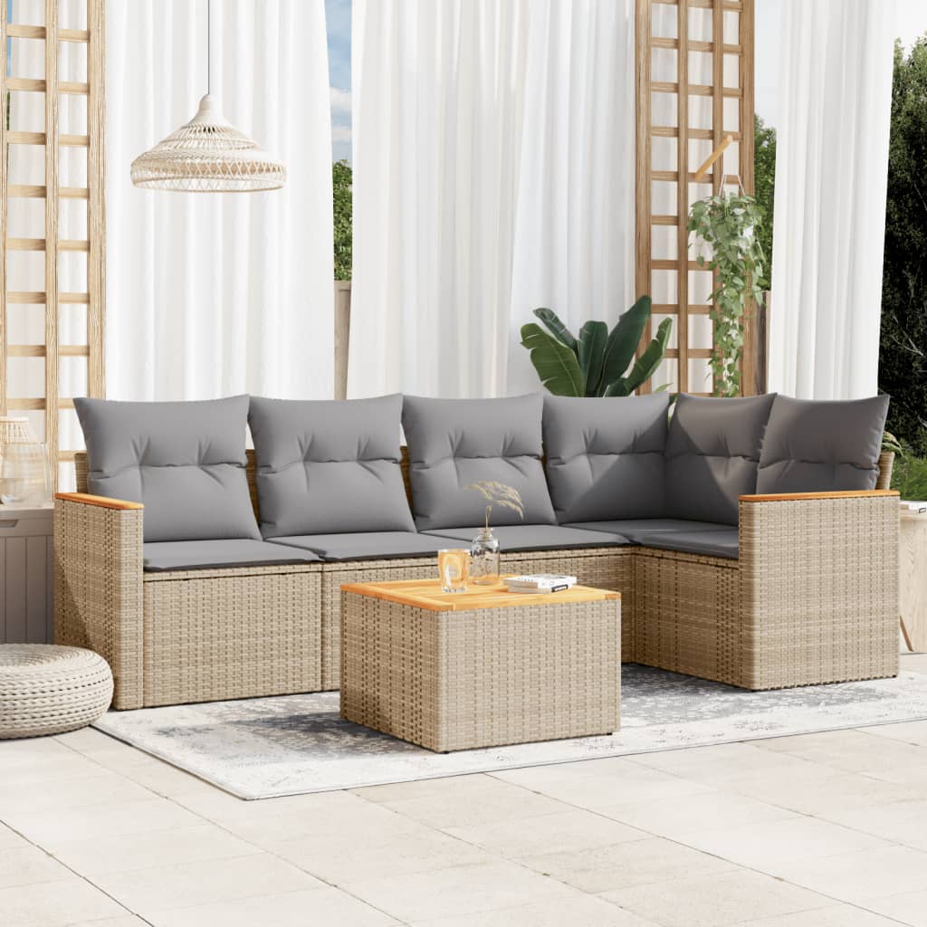 6-dijelni set vrtnih sofa s jastucima bež od poliratana