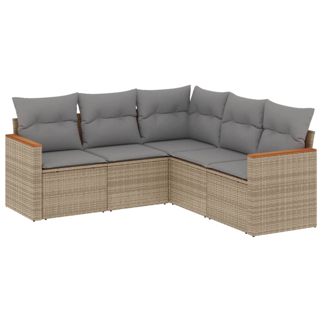 5-dijelni vrtni set sofa s jastucima bež od poliratana