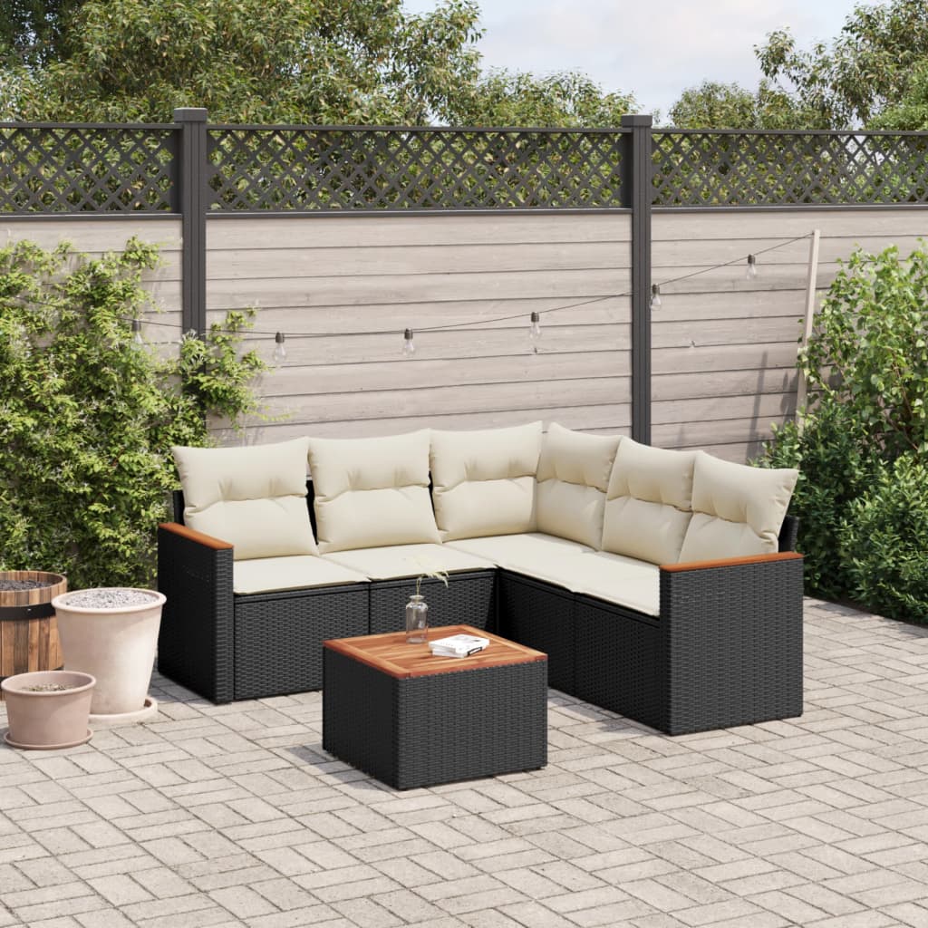 6-dijelni set vrtnih sofa s jastucima crni od poliratana