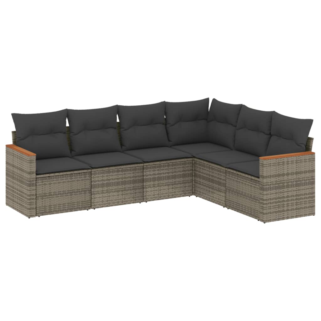 6-dijelni set vrtnih sofa od poliratana s jastucima sivi