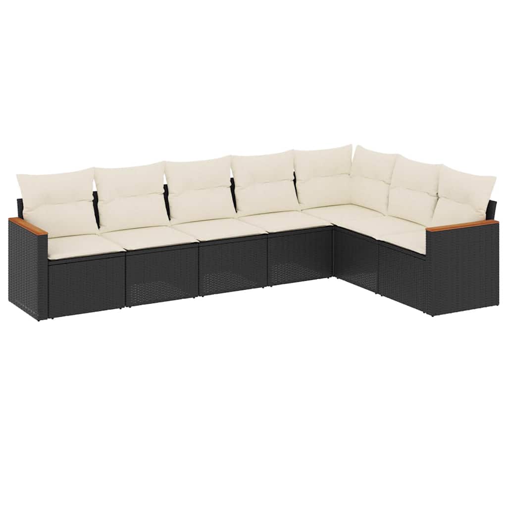 7-dijelni set vrtnih sofa od poliratana s jastucima crni