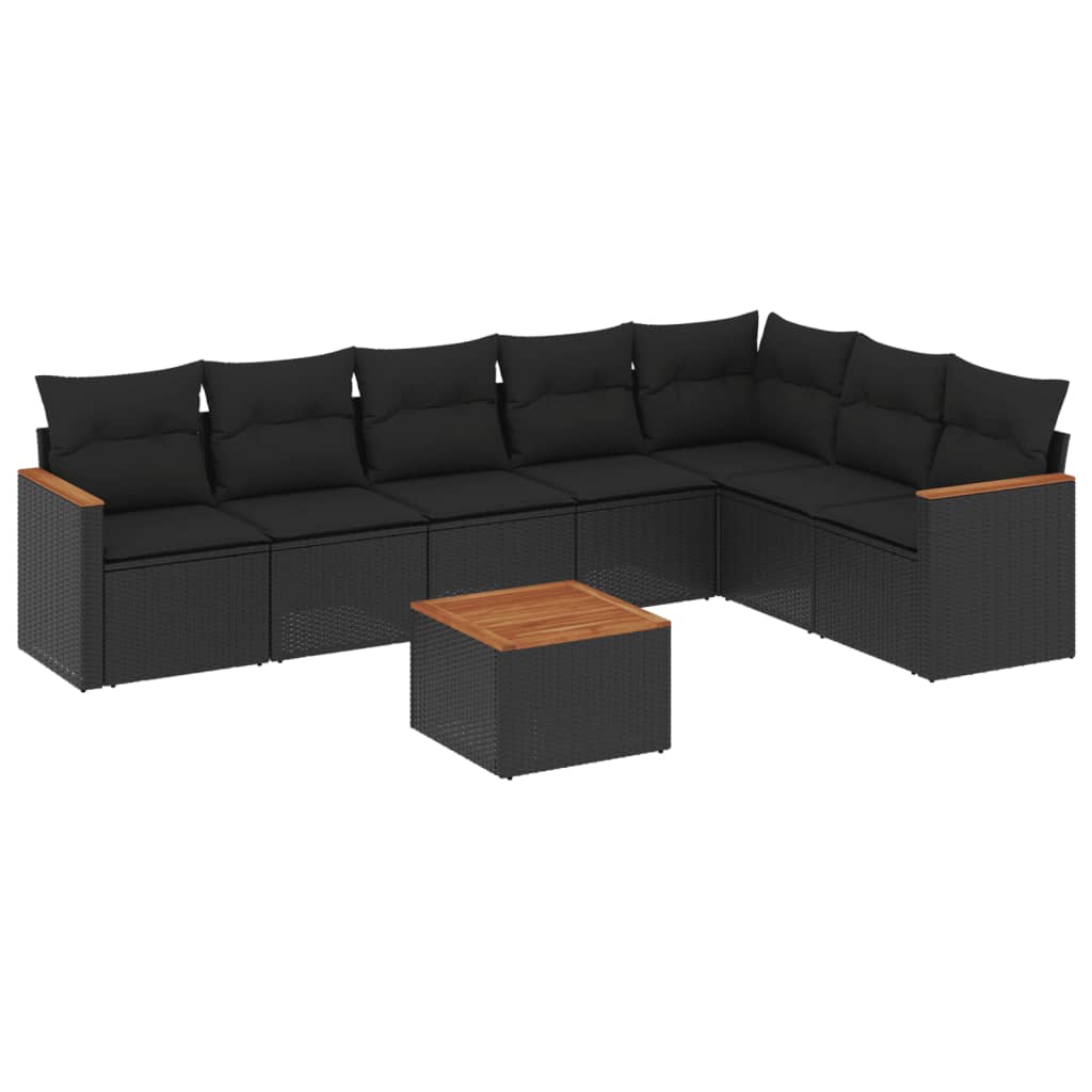 8-dijelni set vrtnih sofa od poliratana s jastucima crni