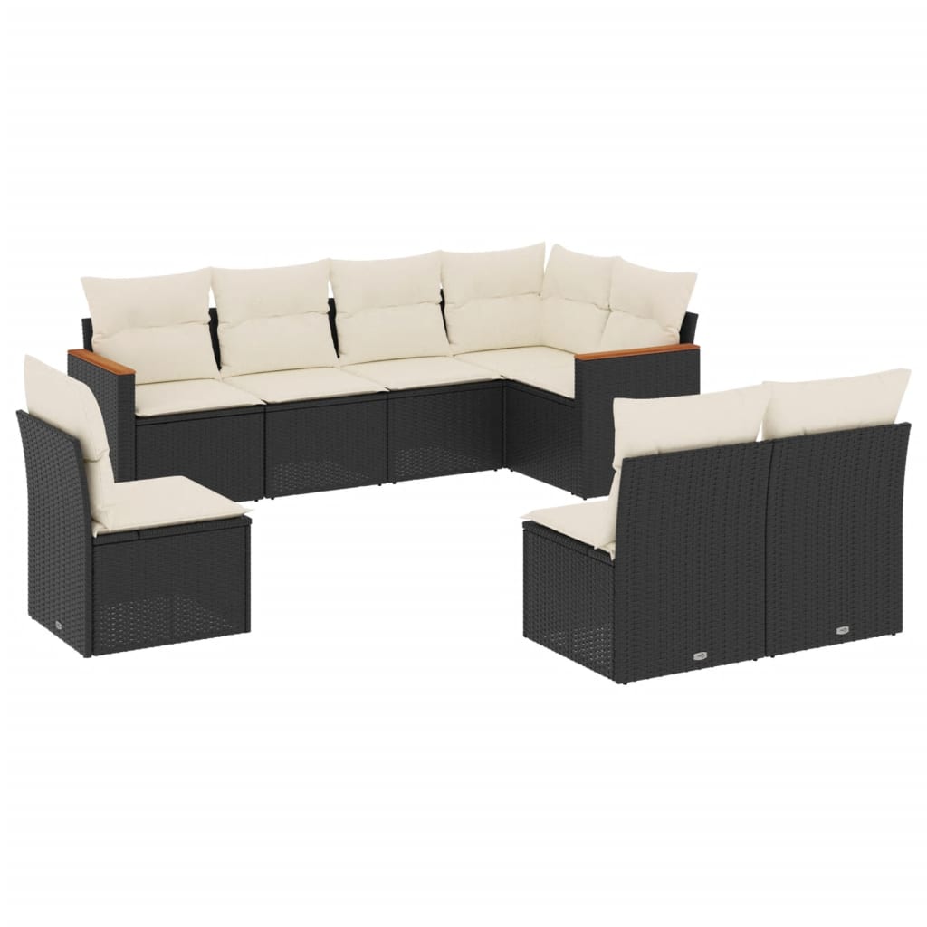 8-dijelni set vrtnih sofa od poliratana s jastucima crni