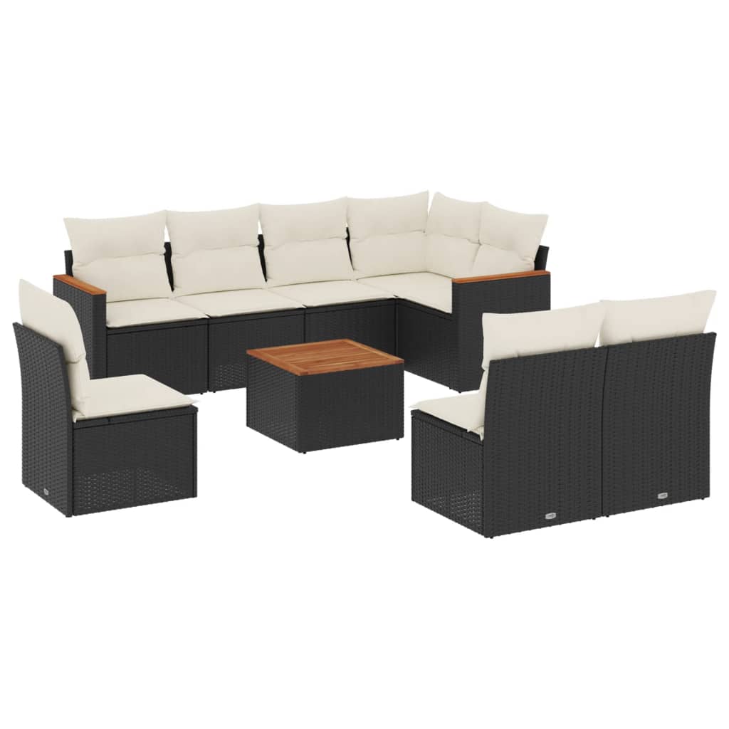 9-dijelni set vrtnih sofa s jastucima crni od poliratana