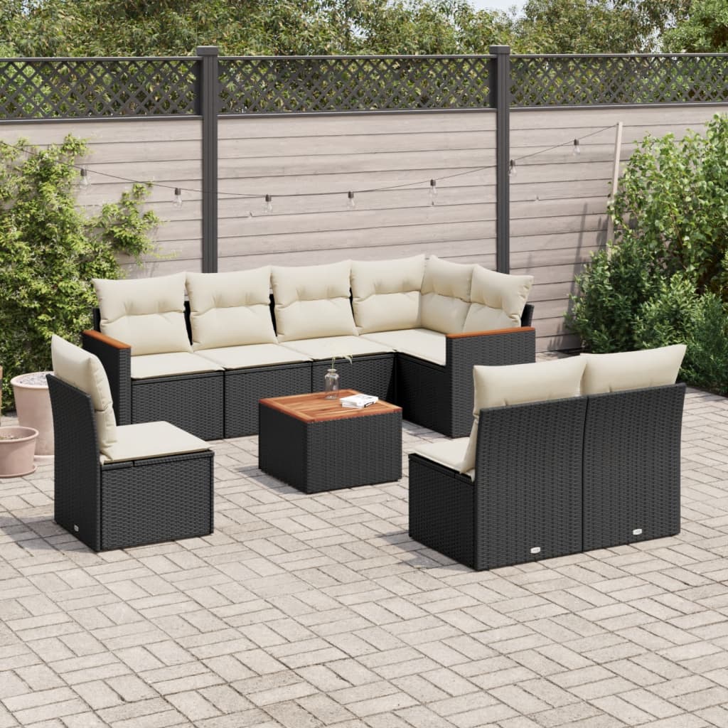 9-dijelni set vrtnih sofa s jastucima crni od poliratana
