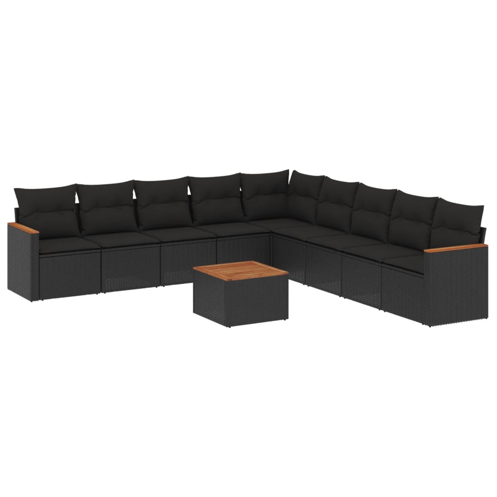 10-dijelni set vrtnih sofa s jastucima crni od poliratana