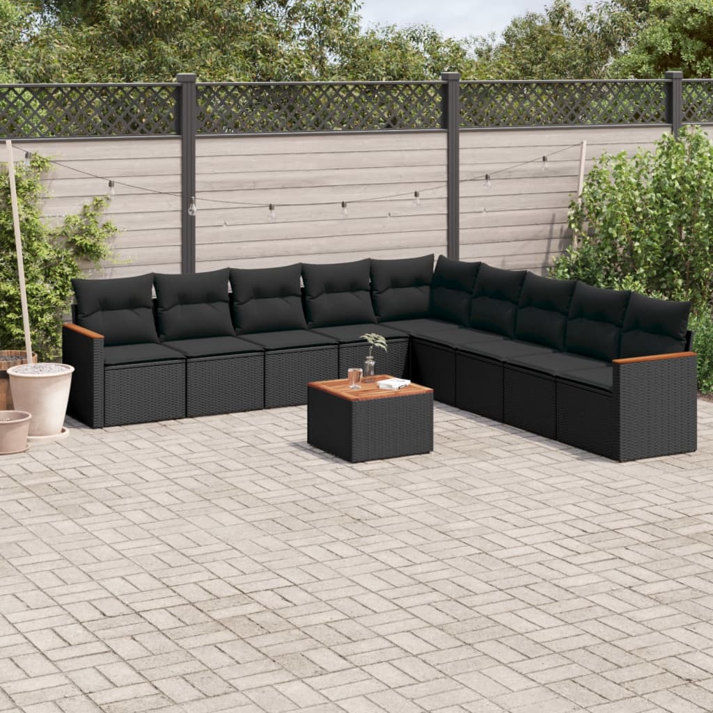 10-dijelni set vrtnih sofa s jastucima crni od poliratana