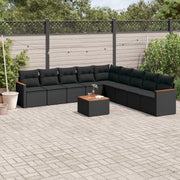 10-dijelni set vrtnih sofa s jastucima crni od poliratana