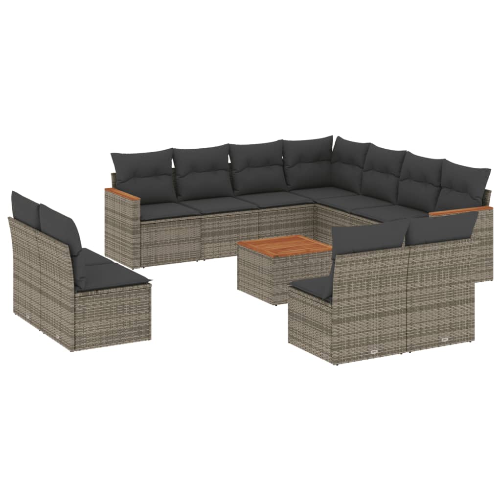 12-dijelni set vrtnih sofa od poliratana s jastucima sivi
