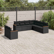 9-dijelni set vrtnih sofa s jastucima crni od poliratana