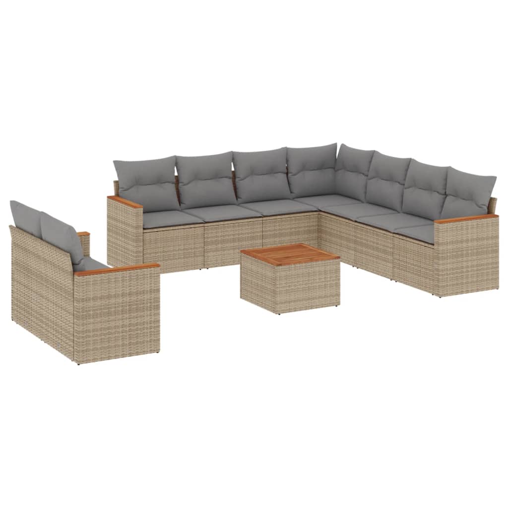 10-dijelni set vrtnih sofa s jastucima bež od poliratana