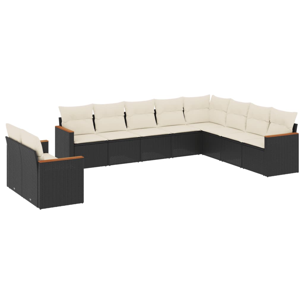 10-dijelni set vrtnih sofa s jastucima crni od poliratana