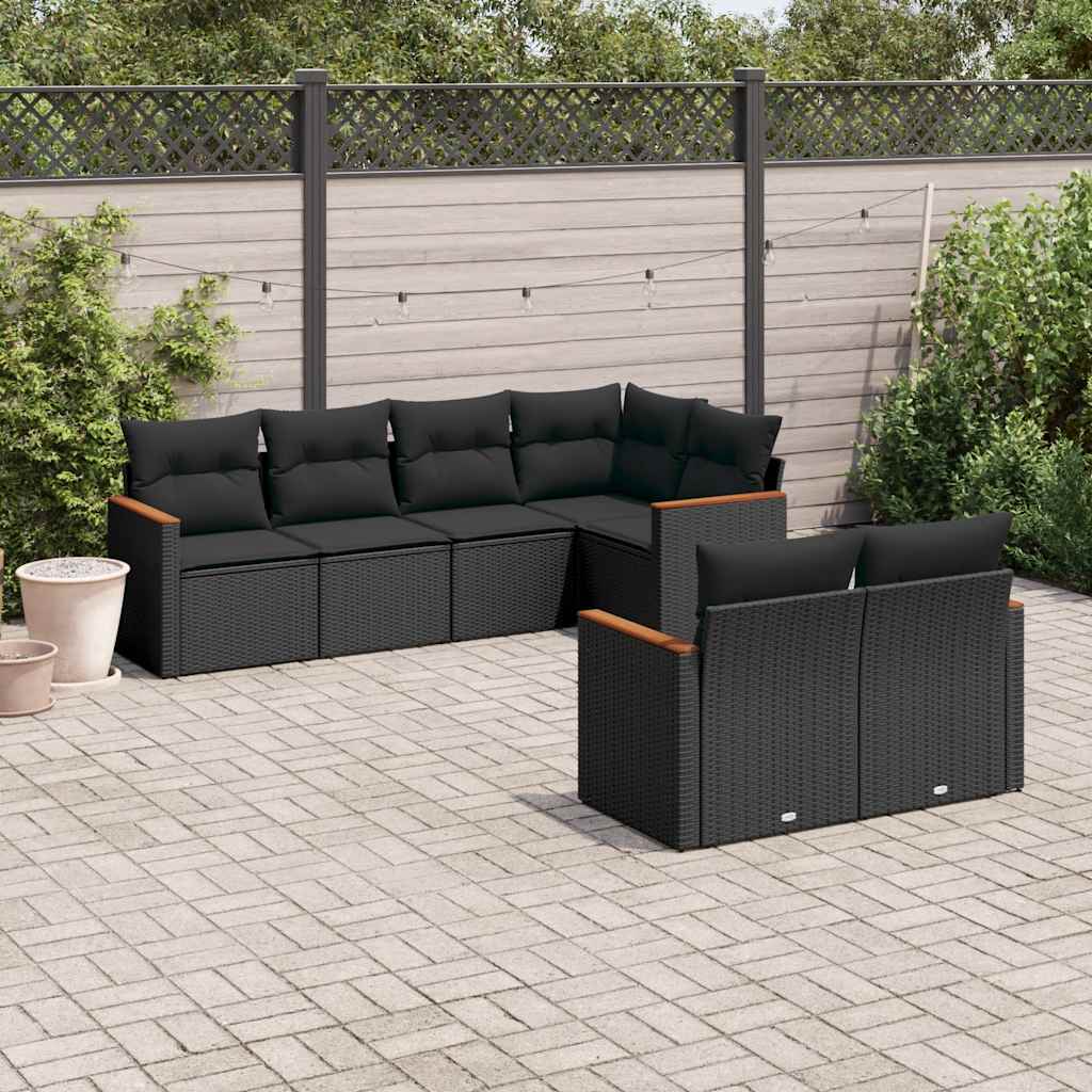7-dijelni set vrtnih sofa od poliratana s jastucima crni