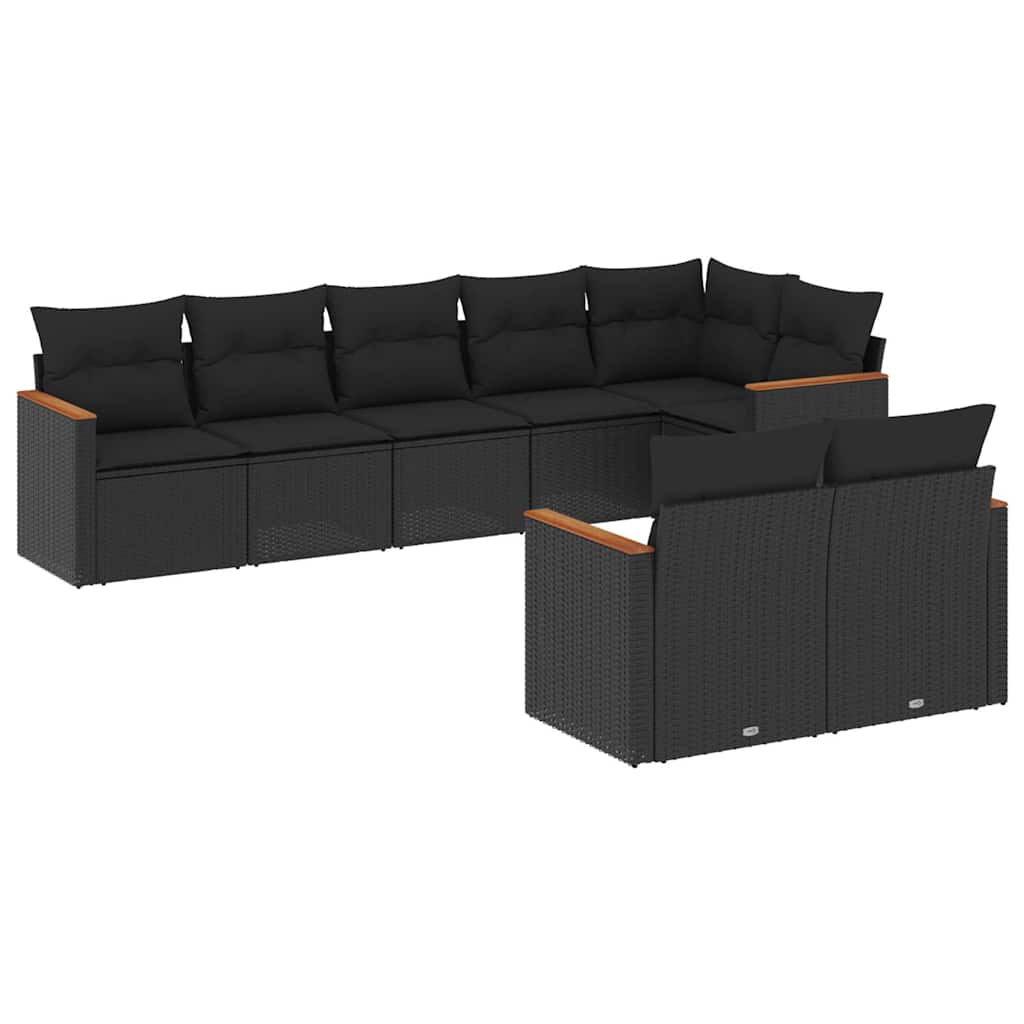 8-dijelni set vrtnih sofa od poliratana s jastucima crni