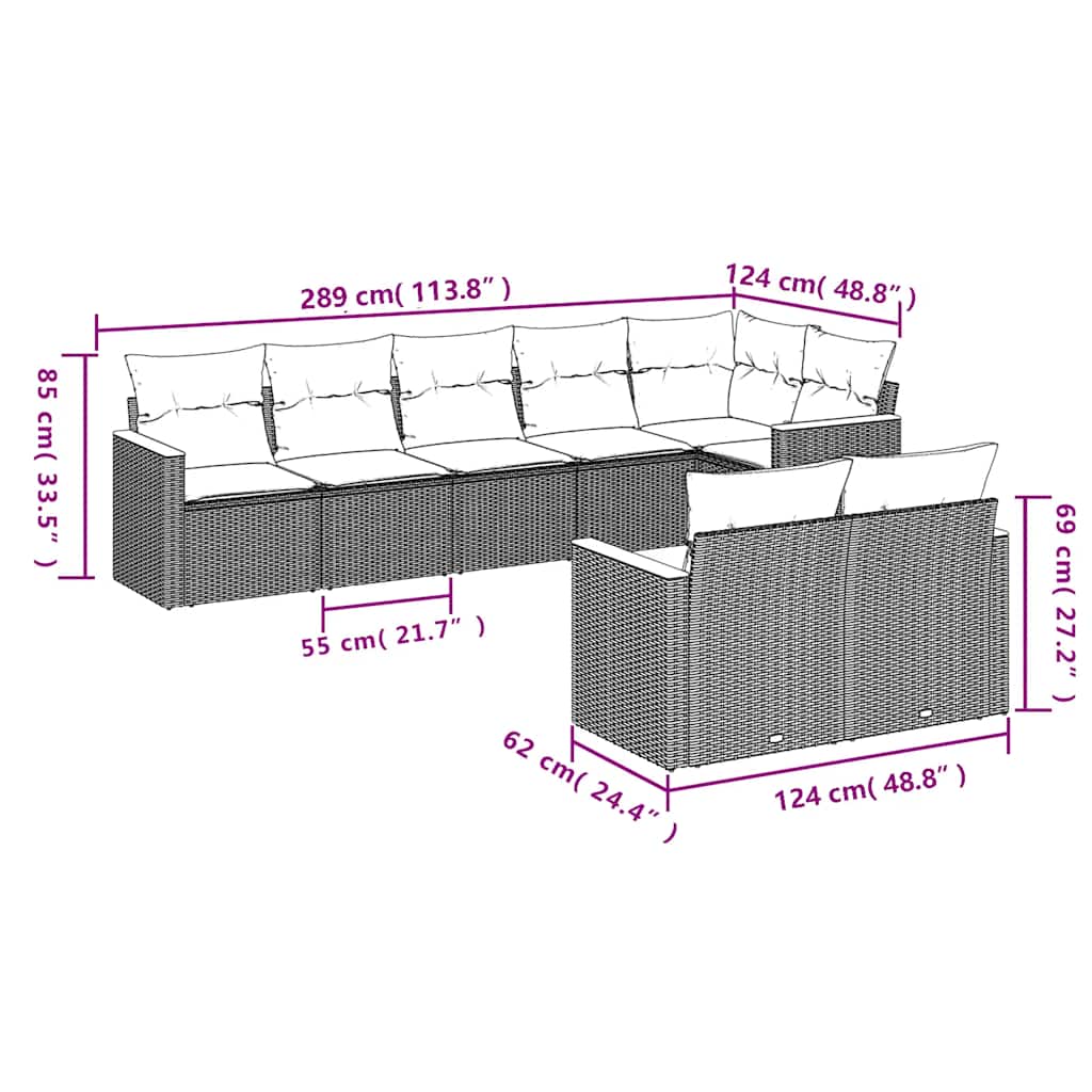 8-dijelni set vrtnih sofa od poliratana s jastucima crni