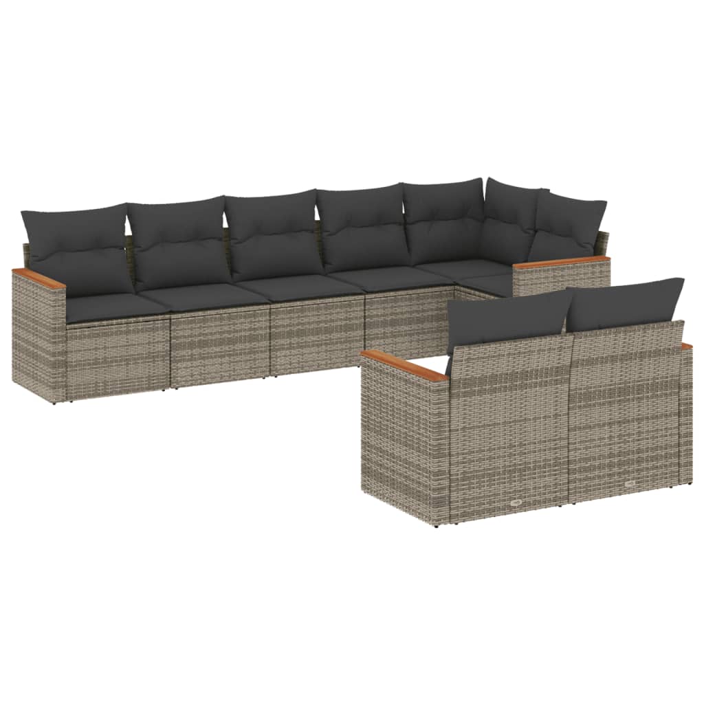 8-dijelni set vrtnih sofa od poliratana s jastucima sivi