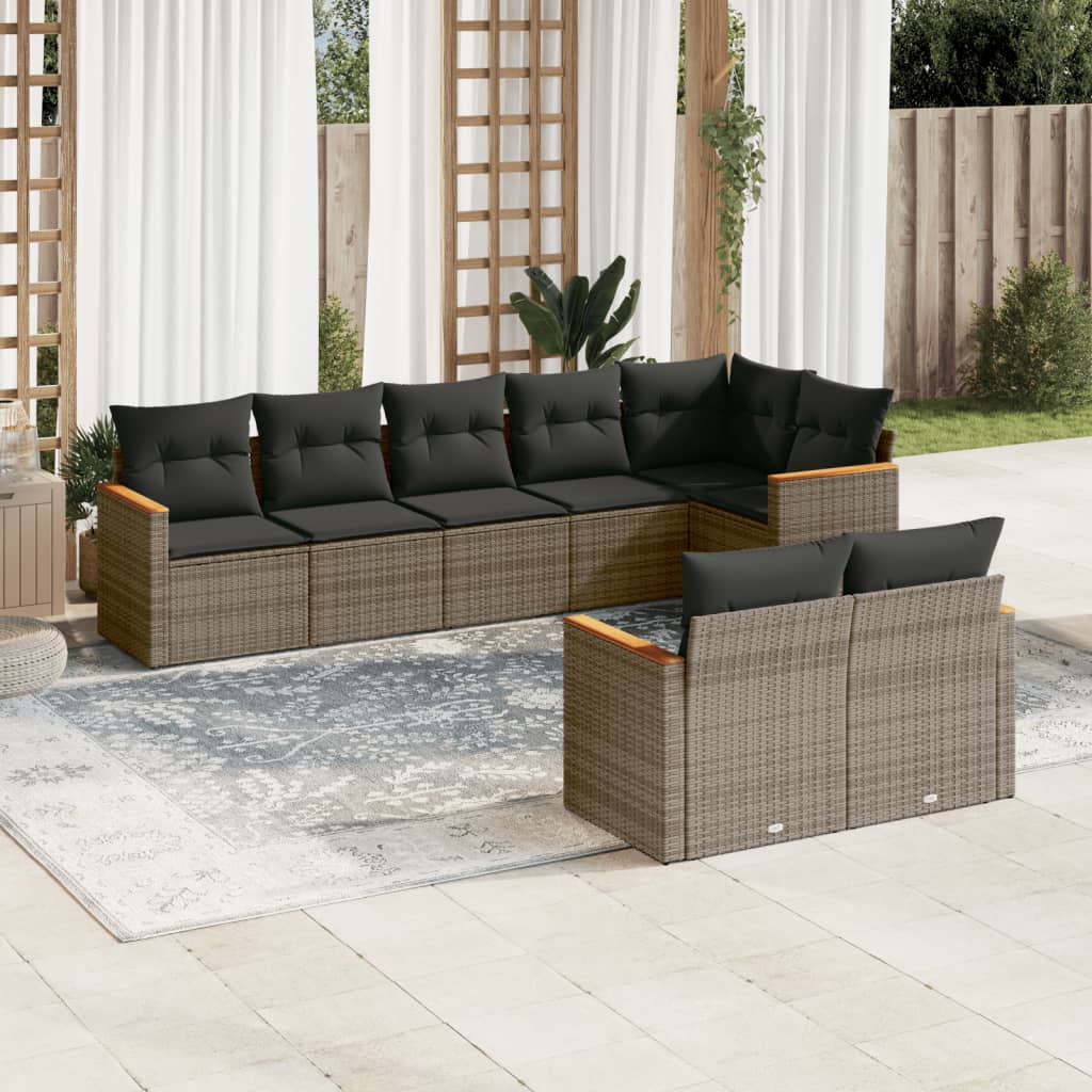 8-dijelni set vrtnih sofa od poliratana s jastucima sivi