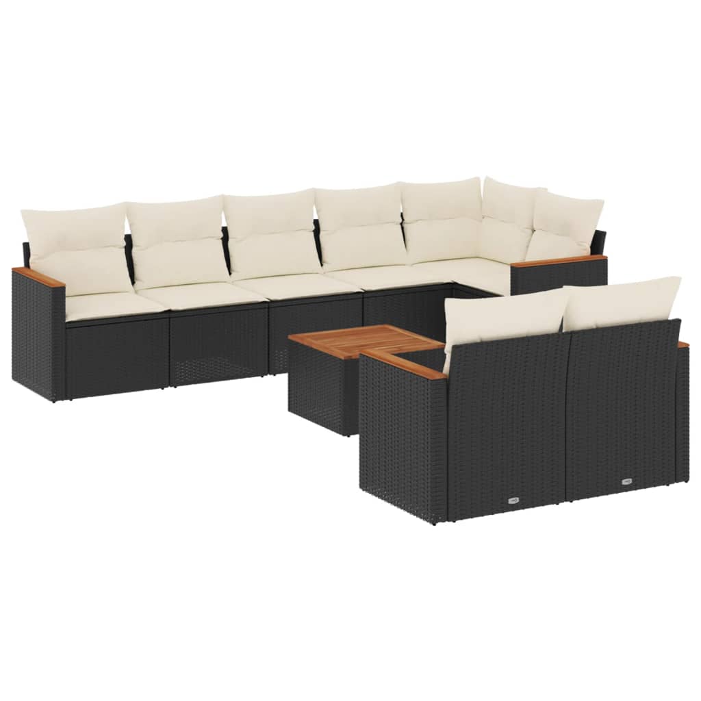 9-dijelni set vrtnih sofa s jastucima crni od poliratana