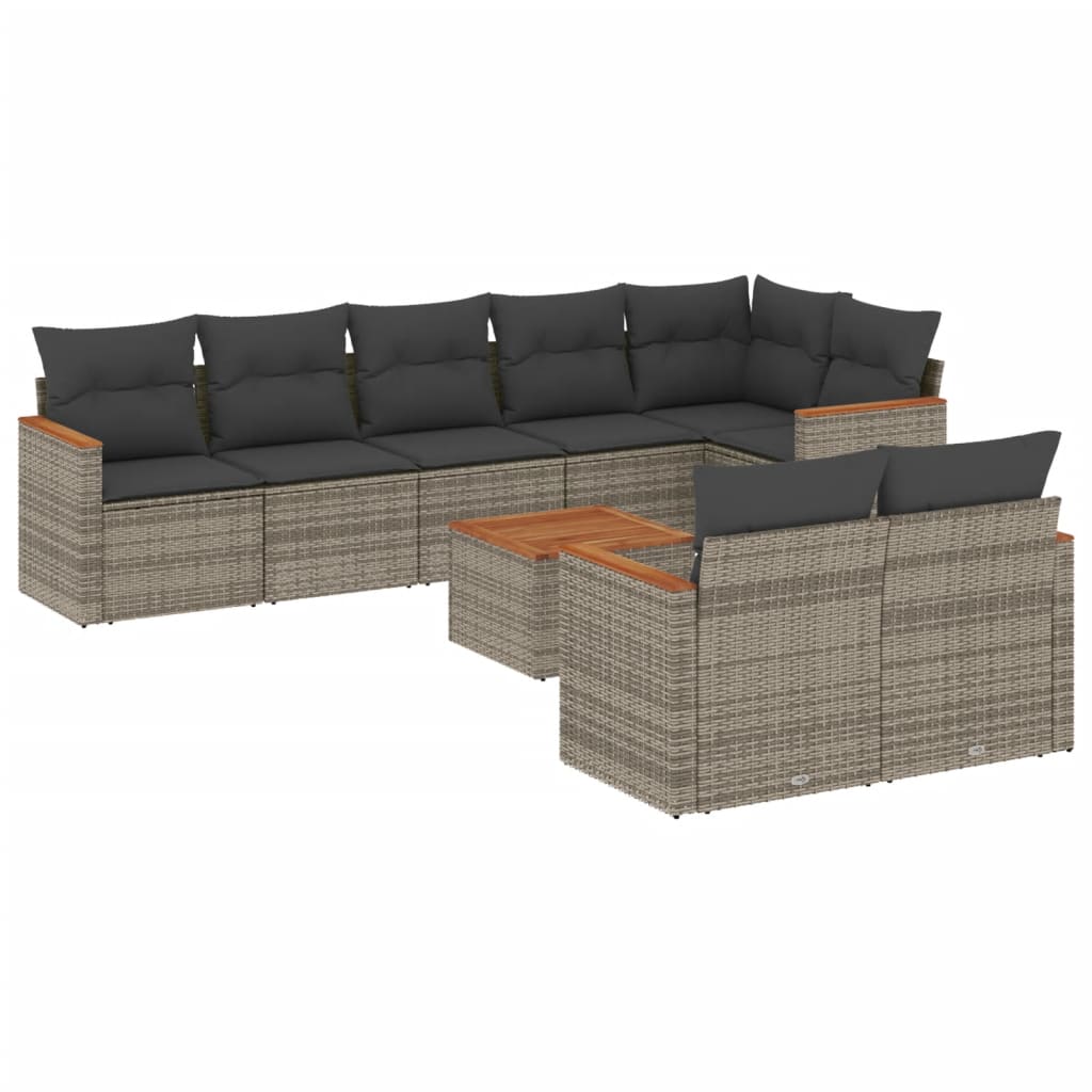 9-dijelni set vrtnih sofa od poliratana s jastucima sivi