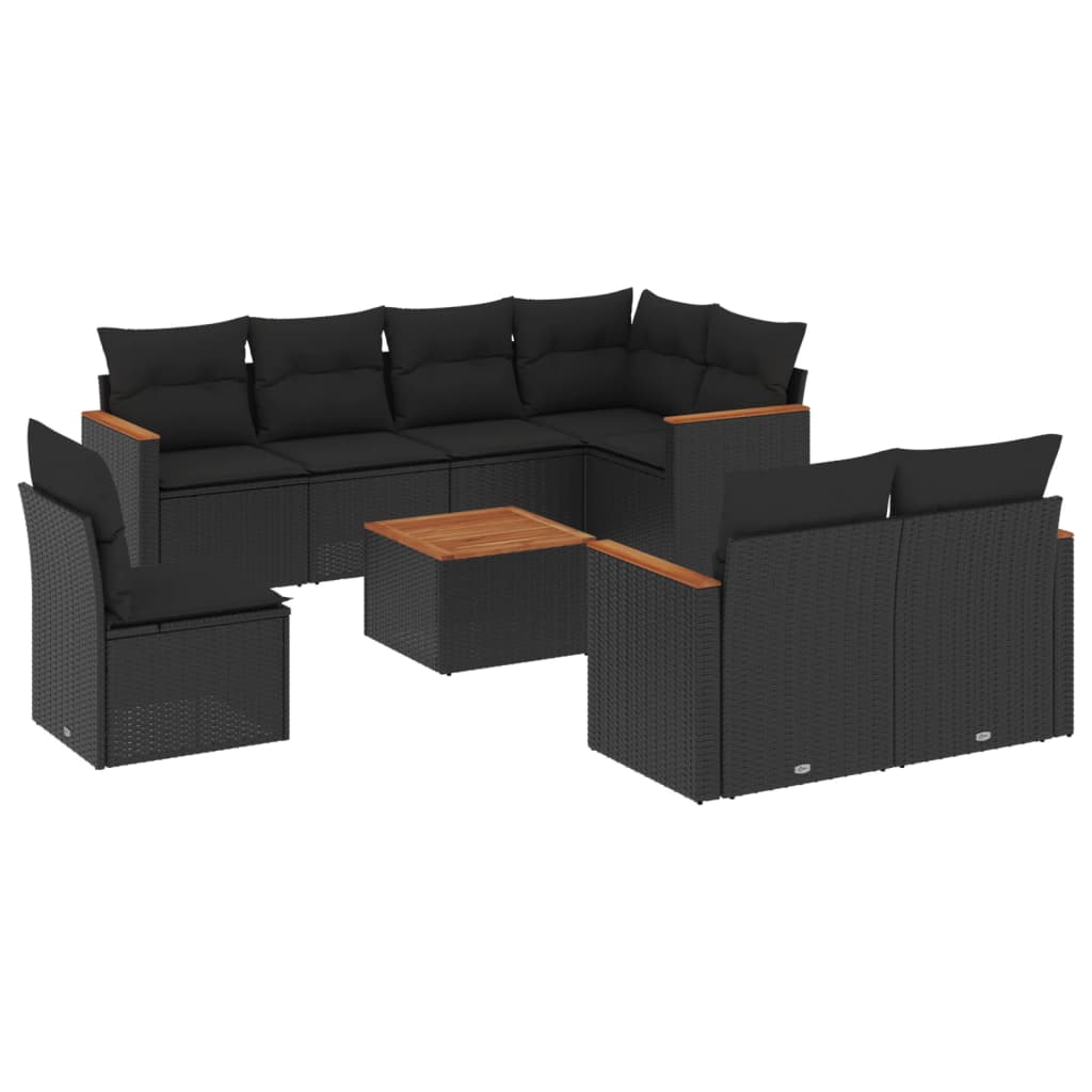 9-dijelni set vrtnih sofa s jastucima crni od poliratana