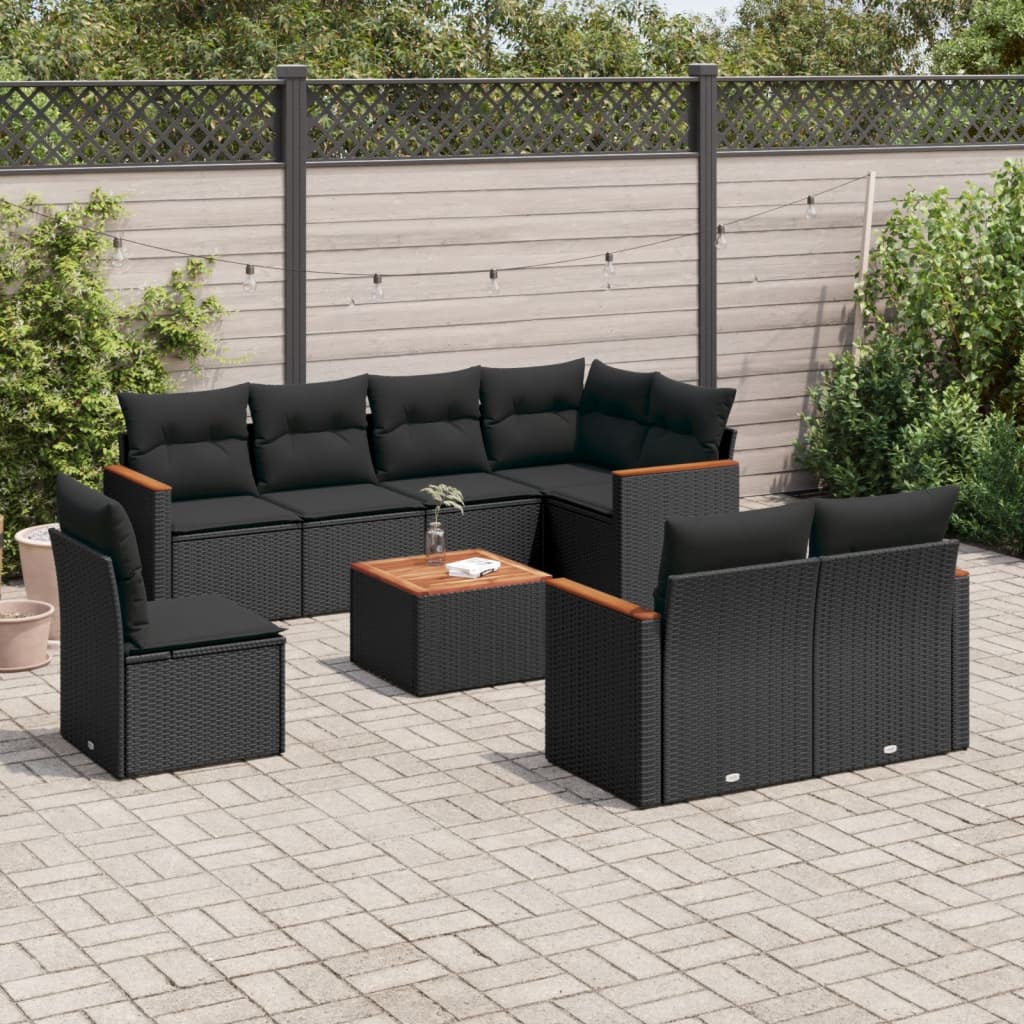 9-dijelni set vrtnih sofa s jastucima crni od poliratana