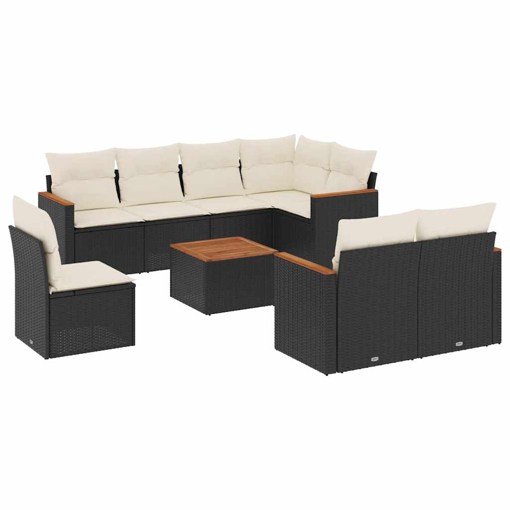 9-dijelni set vrtnih sofa s jastucima crni od poliratana