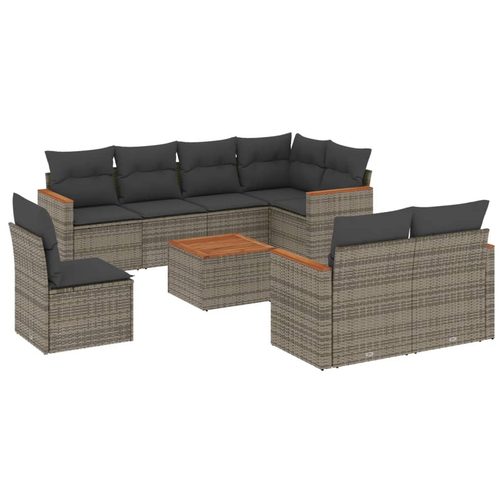 9-dijelni set vrtnih sofa od poliratana s jastucima sivi