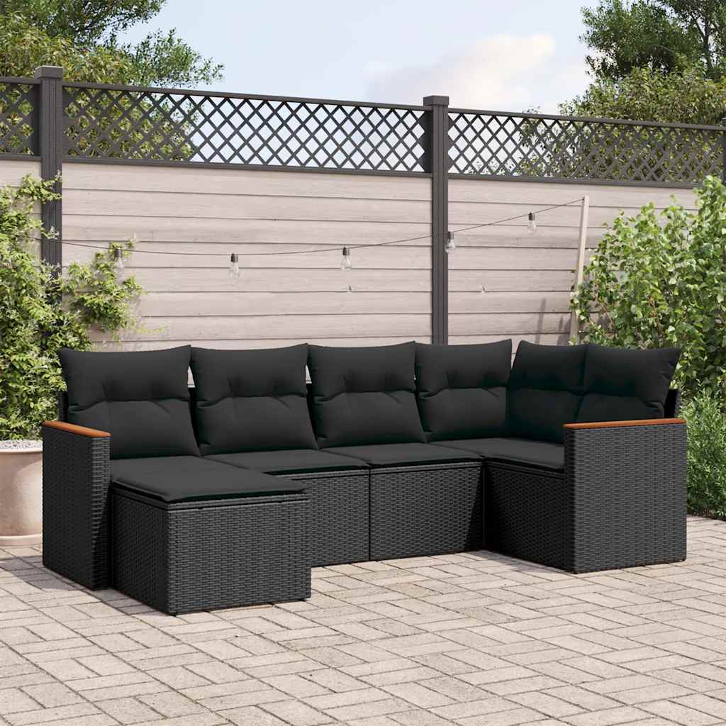 6-dijelni set vrtnih sofa s jastucima crni od poliratana
