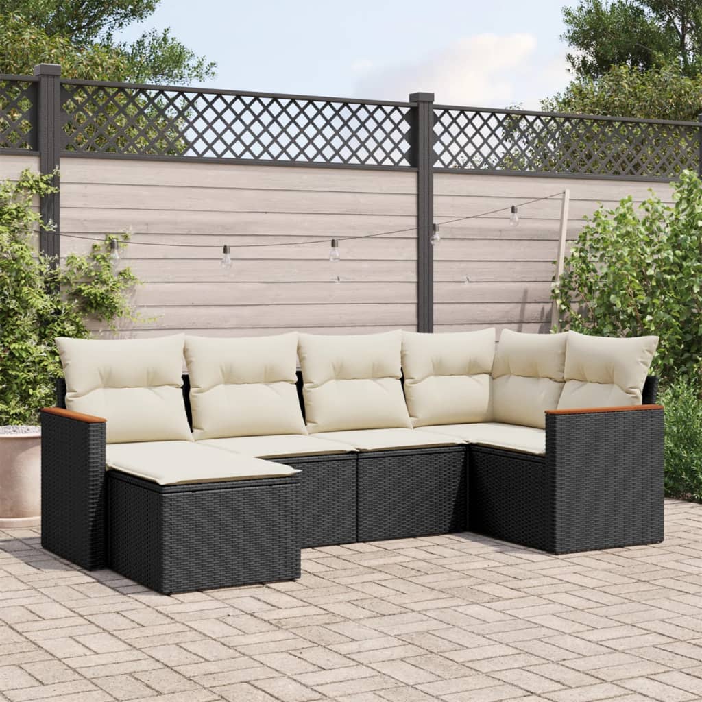 6-dijelni set vrtnih sofa s jastucima crni od poliratana