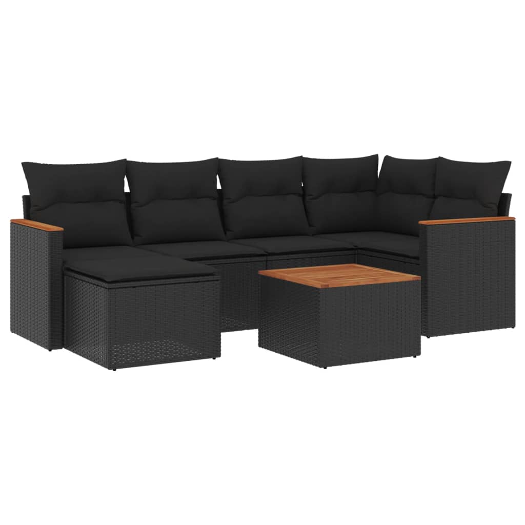 7-dijelni set vrtnih sofa od poliratana s jastucima crni