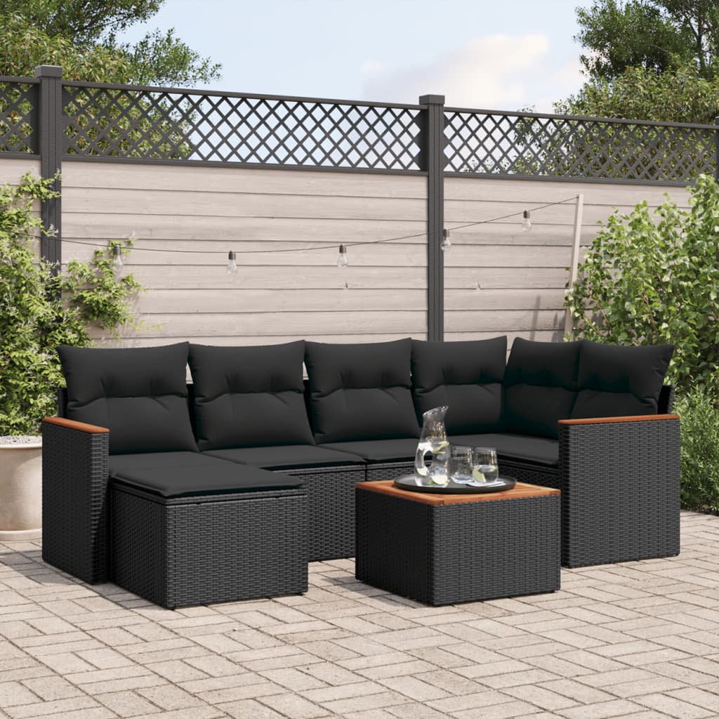 7-dijelni set vrtnih sofa od poliratana s jastucima crni