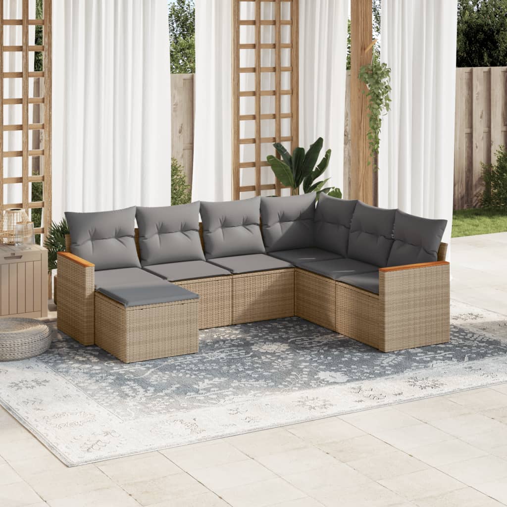 7-dijelni set vrtnih sofa od poliratana s jastucima bež
