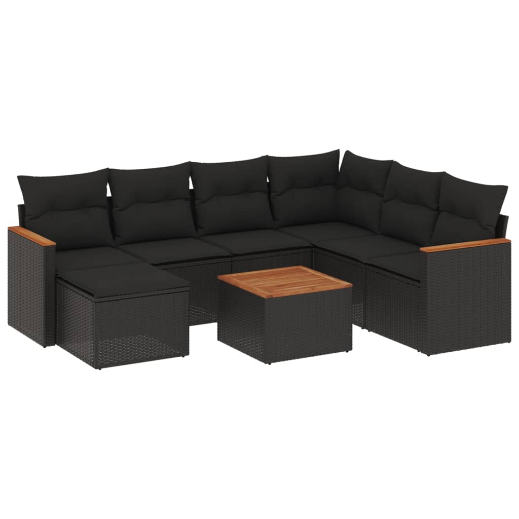 8-dijelni set vrtnih sofa od poliratana s jastucima crni