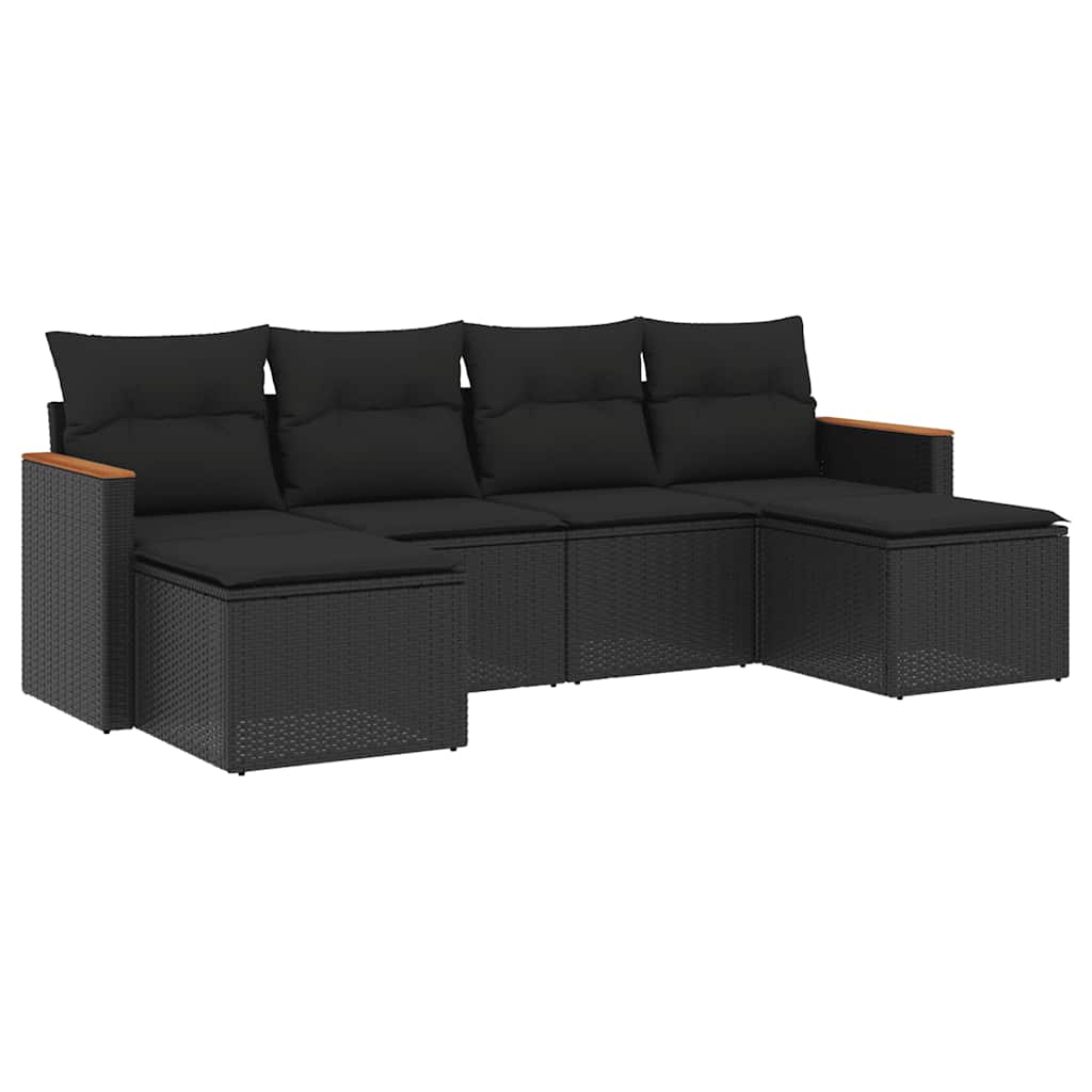 6-dijelni set vrtnih sofa s jastucima crni od poliratana