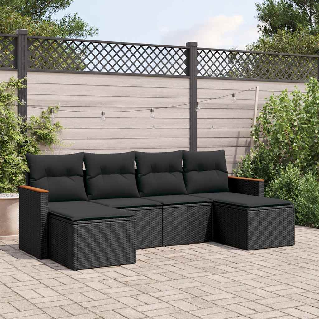 6-dijelni set vrtnih sofa s jastucima crni od poliratana