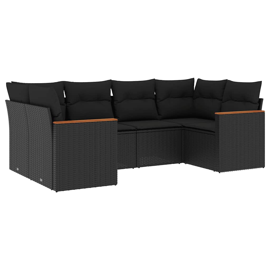 6-dijelni set vrtnih sofa s jastucima crni od poliratana