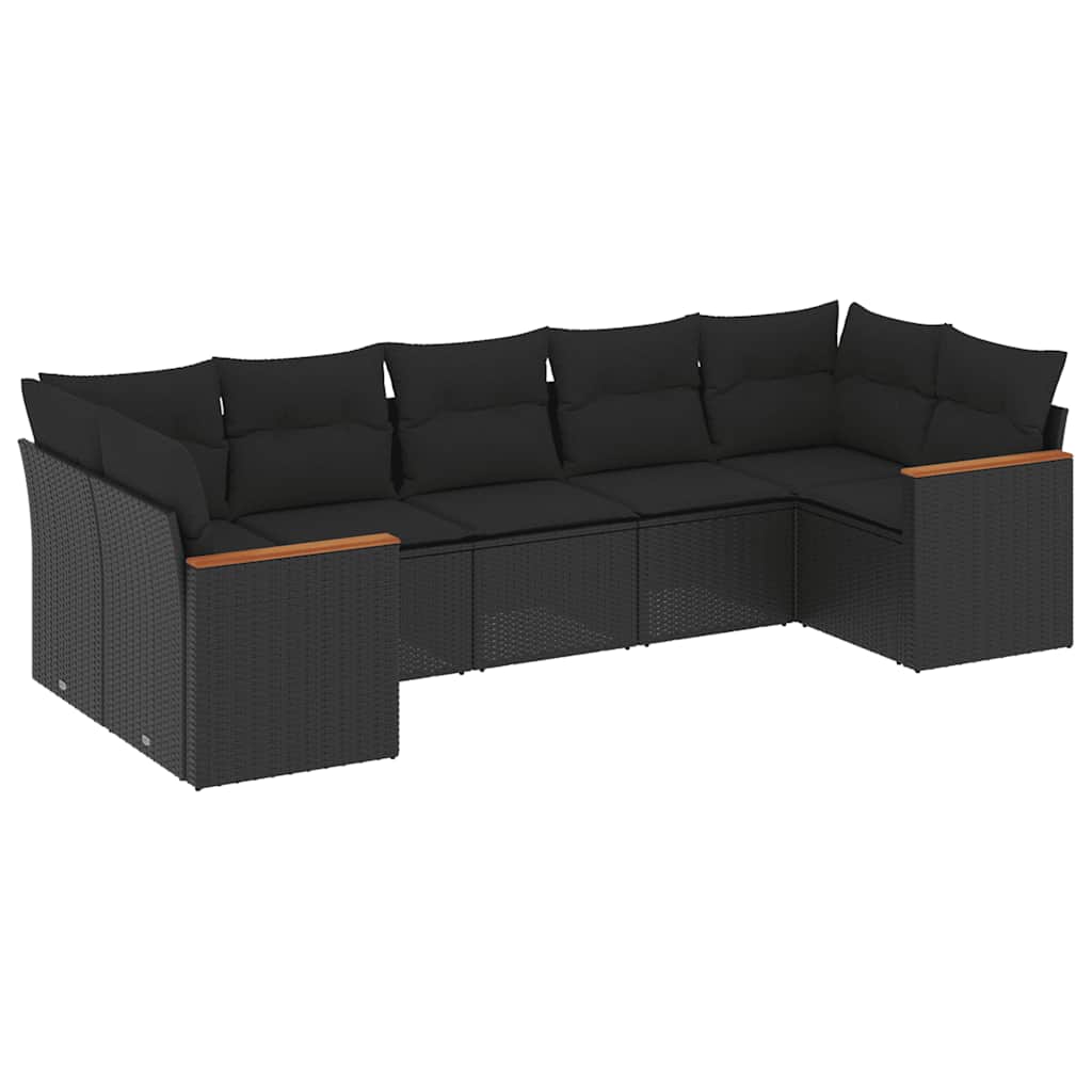7-dijelni set vrtnih sofa od poliratana s jastucima crni