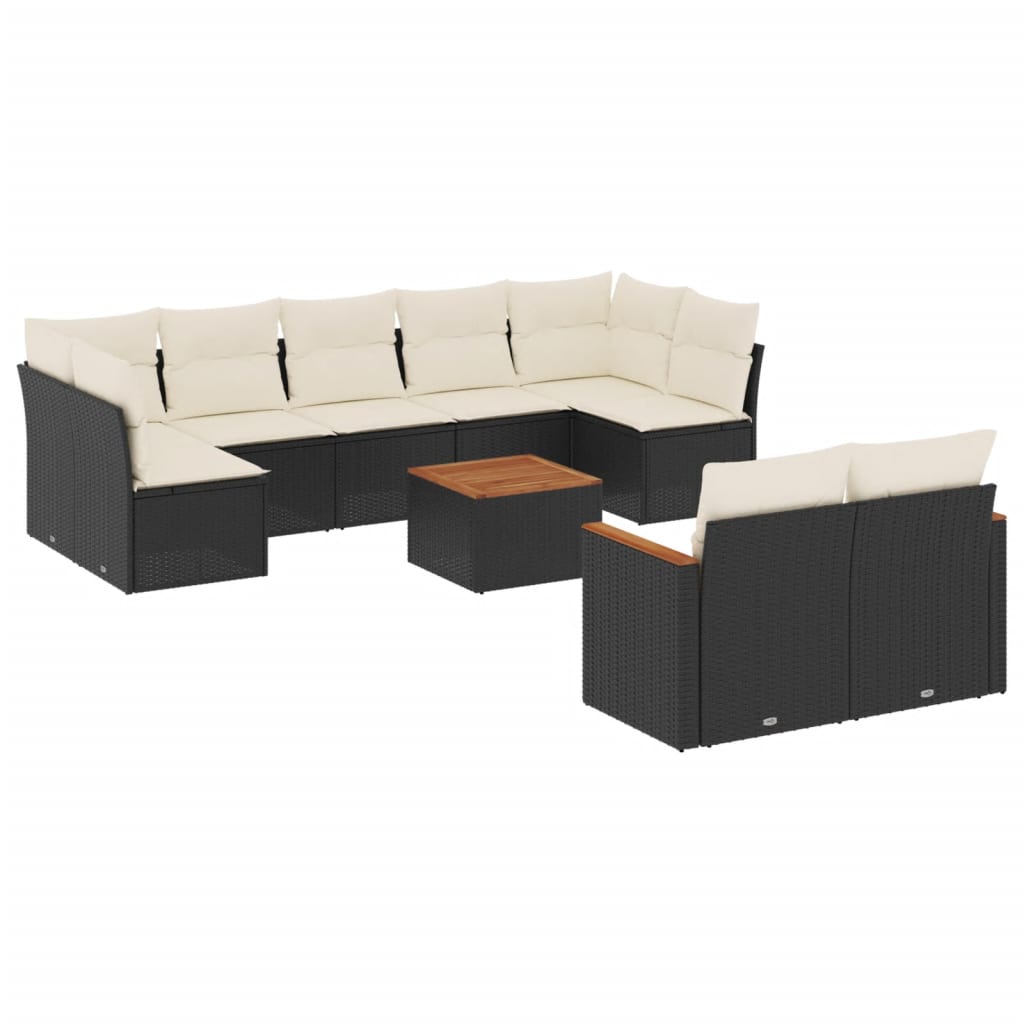 10-dijelni set vrtnih sofa s jastucima crni od poliratana