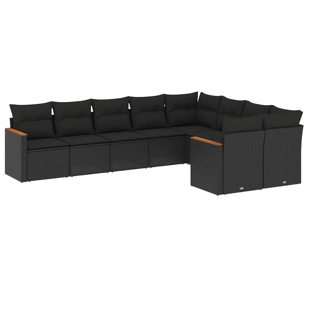 9-dijelni set vrtnih sofa s jastucima crni od poliratana