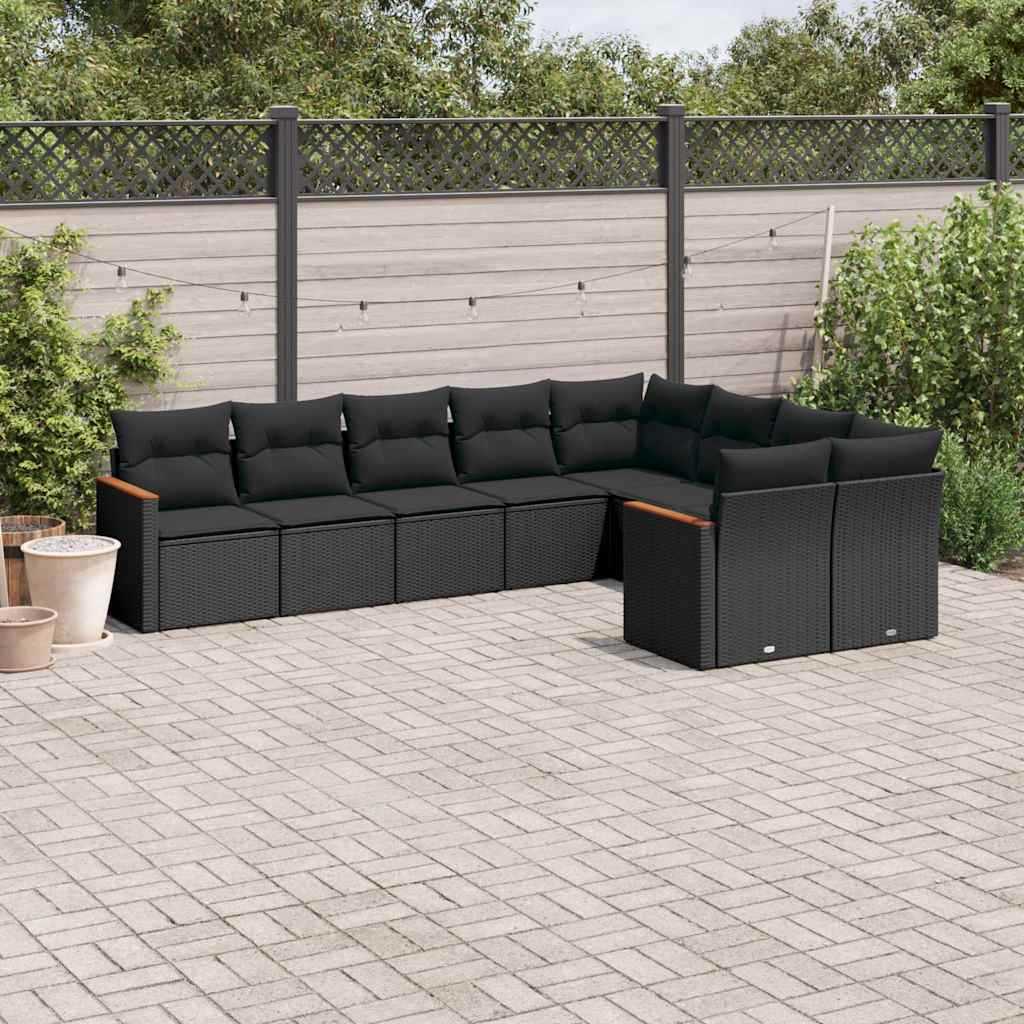 9-dijelni set vrtnih sofa s jastucima crni od poliratana