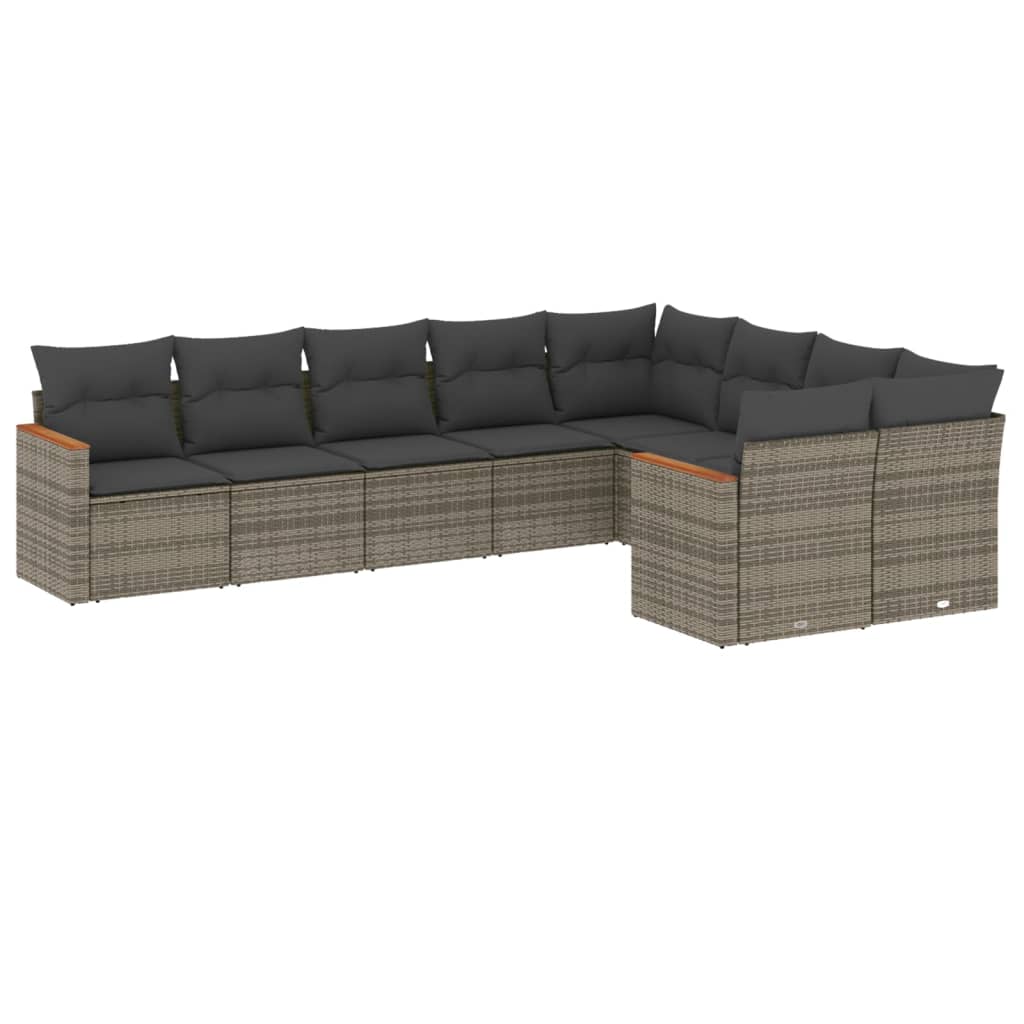 9-dijelni set vrtnih sofa od poliratana s jastucima sivi