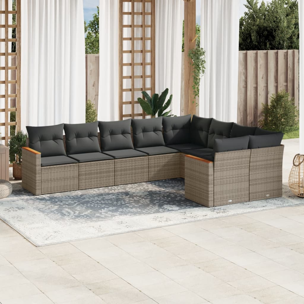 9-dijelni set vrtnih sofa od poliratana s jastucima sivi